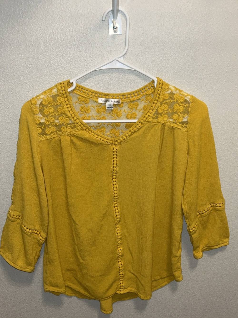 JohnPaulRichard Golden Yellow Lace Yoke Boho Top